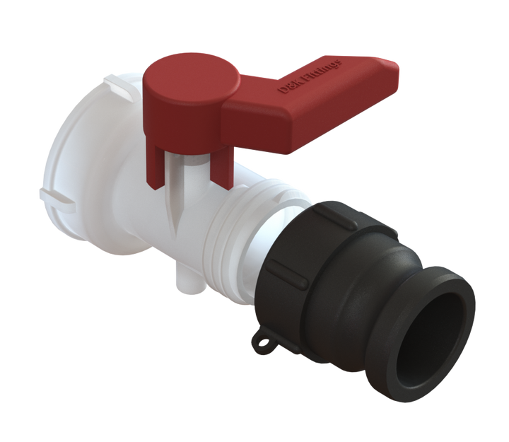 CPP S60X6 female to male Camlock adaptor fitted to an IBC valve