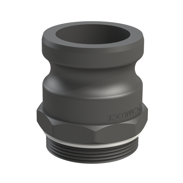 CPP® BCS G2 × 11.5 (2″ BSP/NPS) Drum Thread × 2″ Male Camlock in black glass-filled polypropylene
