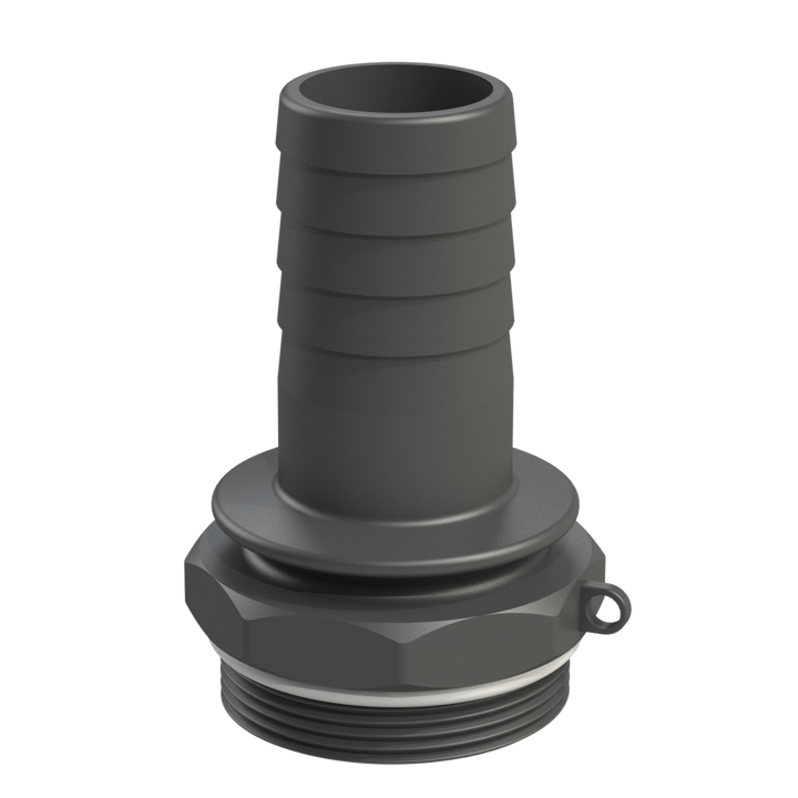CPP® BCS G2 × 11.5 (2″ BSP/NPS) Drum Thread × 1½″ Hose Tail in black glass-filled polypropylene