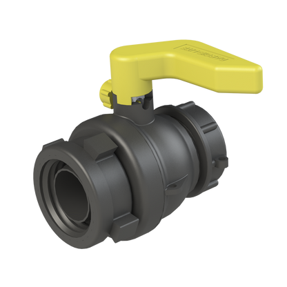 2'' 'DARCIE-LITE' IBC ball valve, S60X6 female buttress in-let x 2'' NPT male, C/W dust cap, BLACK,