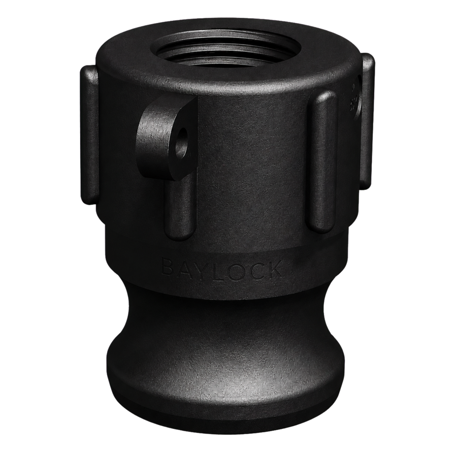 ¾″ Male Camlock × ½″ NPT Female (Type A) in black glass-filled polypropylene