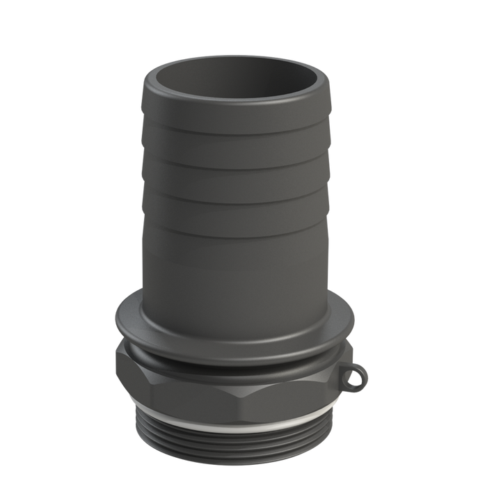 CPP® BCS G2 × 11.5 (2″ BSP/NPS) Drum Thread × 2″ Hose Tail in black glass-filled polypropylene