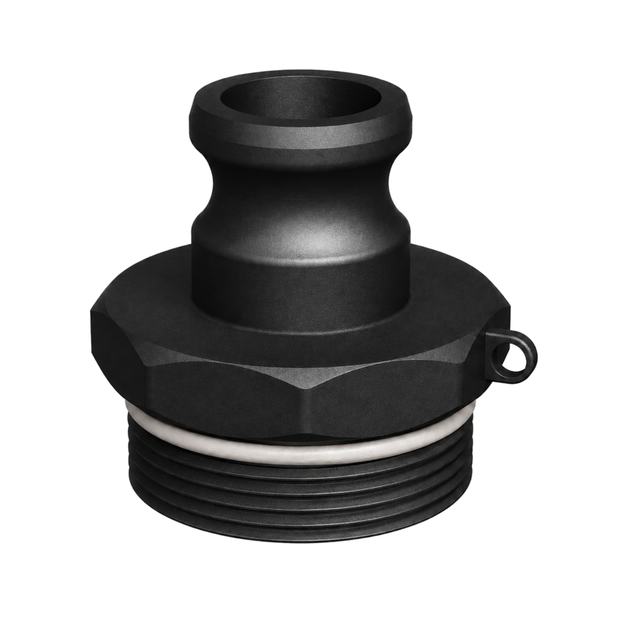 CPP® BCS G2 × 11.5 (2″ BSP/NPS) Drum Thread × 1″ Male Camlock in black glass-filled polypropylene – product view 2