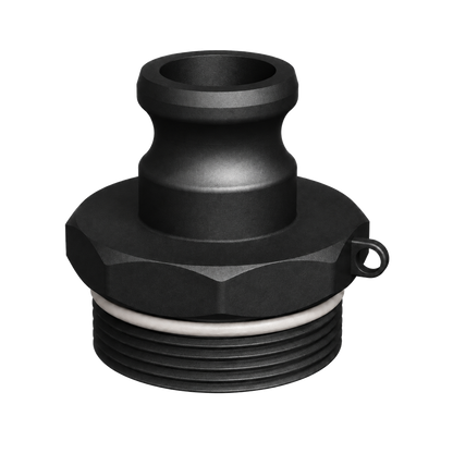 CPP® BCS G2 × 11.5 (2″ BSP/NPS) Drum Thread × 1″ Male Camlock in black glass-filled polypropylene – product view 2
