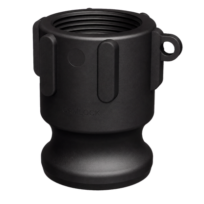 1½″ Male Camlock × 1¼″ NPT Female (Type A) in black glass-filled polypropylene